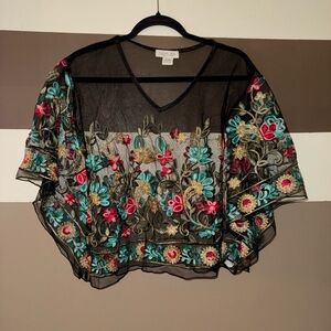 ‼️SOLD‼️ Rachel Zoe Black Floral Embroidered sheer shirt